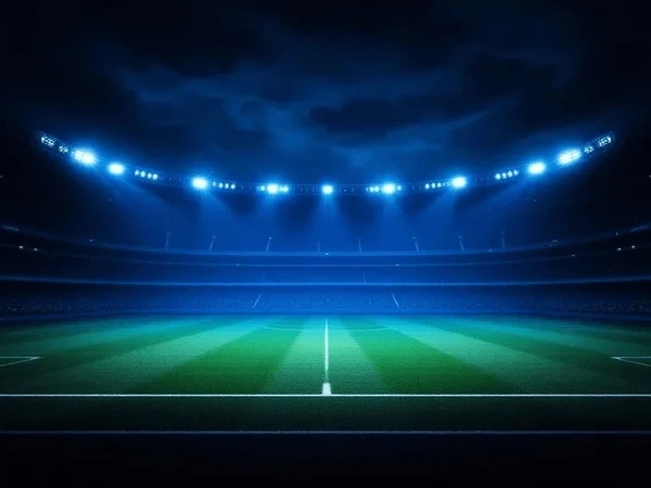 欧冠比赛夜间球场壮观场景展示皇马vs拜仁的紧张氛围